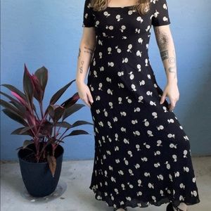 Donna Ricco 80s Black & White Floral Maxi Dress